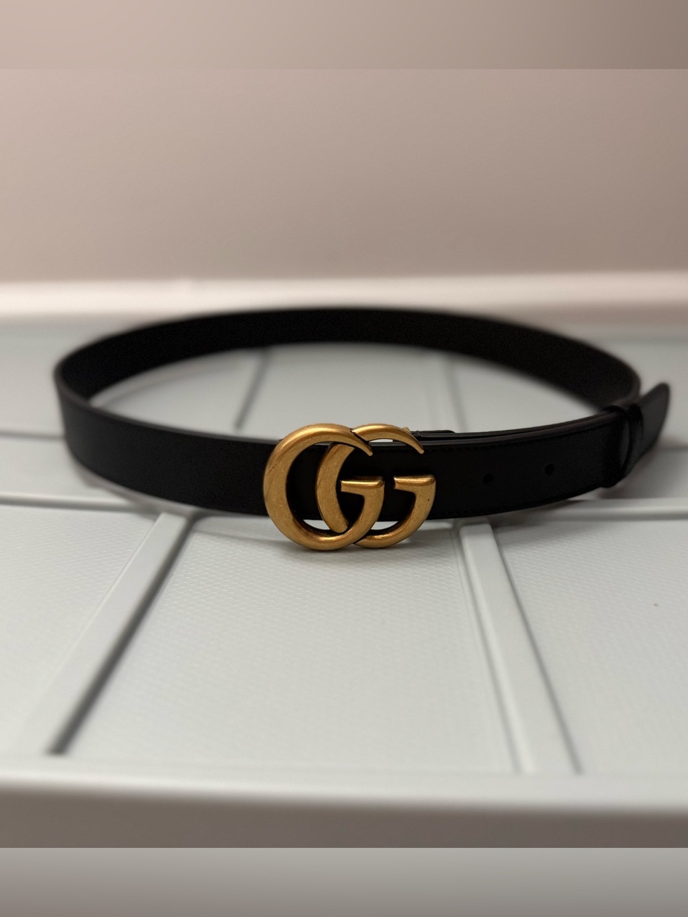 Gucci Black Leather Belt with Gold Double G Buckle